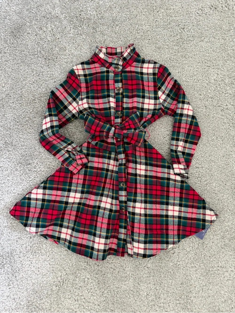 Kiel James Patrick Red Green White Plaid Button-Front Dress with Tie